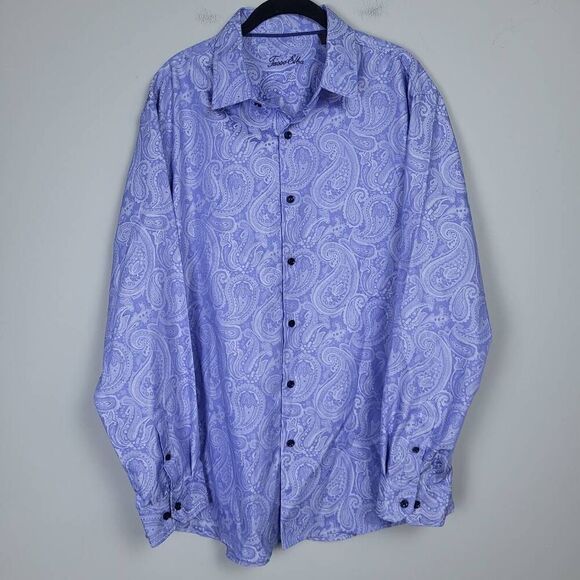 Tasso Elba Mens Paisley Button Up Shirt Blue Size XL Long Sleeve Flip Cuff Work - Picture 1 of 8